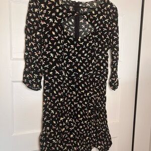 Black Dress with Colorful Bird Print